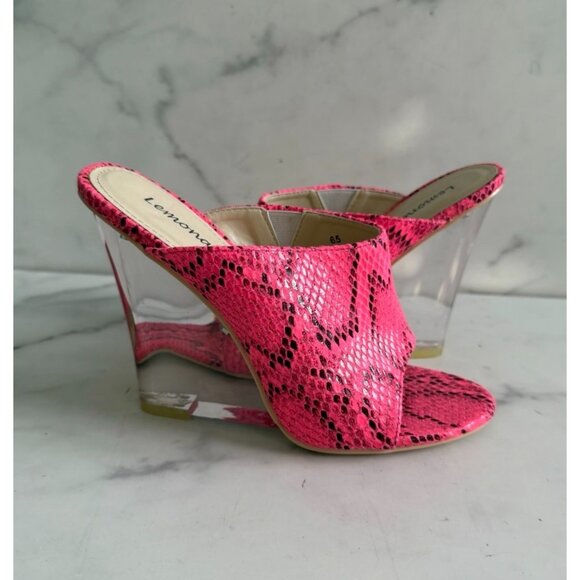 LEMONADE Cotton Candy Snake Pront Lucite Wedges Sandals Size 6.5 - Picture 2 of 7
